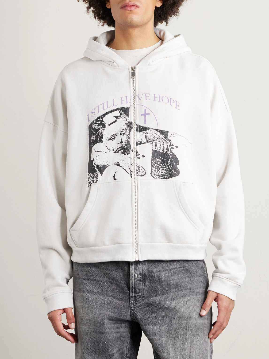  Enfants Riches Déprimés - I Still Have Hope Printed Cotton-jersey Zip-up Hoodie - Men - Neutrals - M 