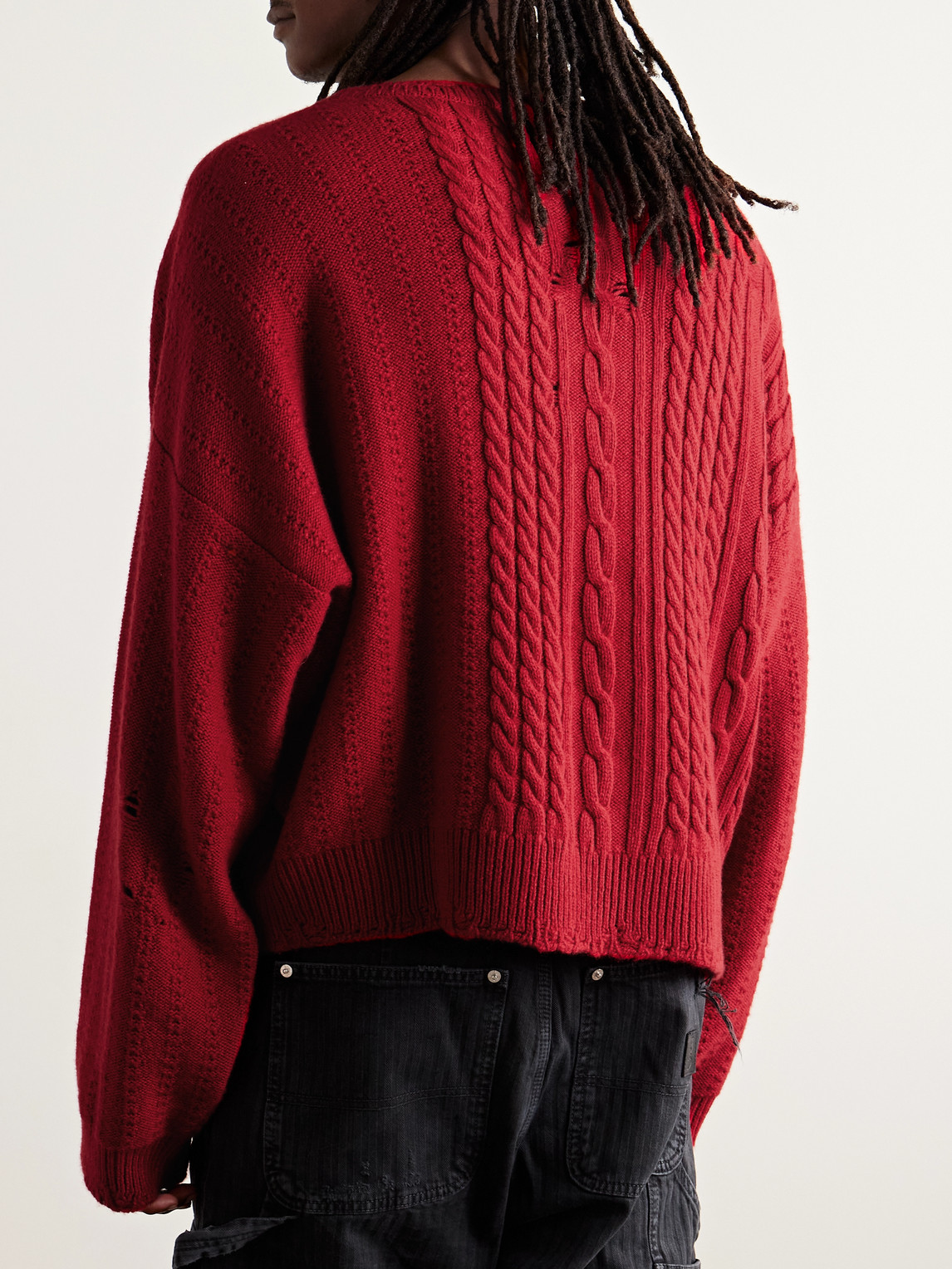  Enfants Riches Déprimés - Distressed Cable-knit Cashmere Sweater - Men - Red - S 