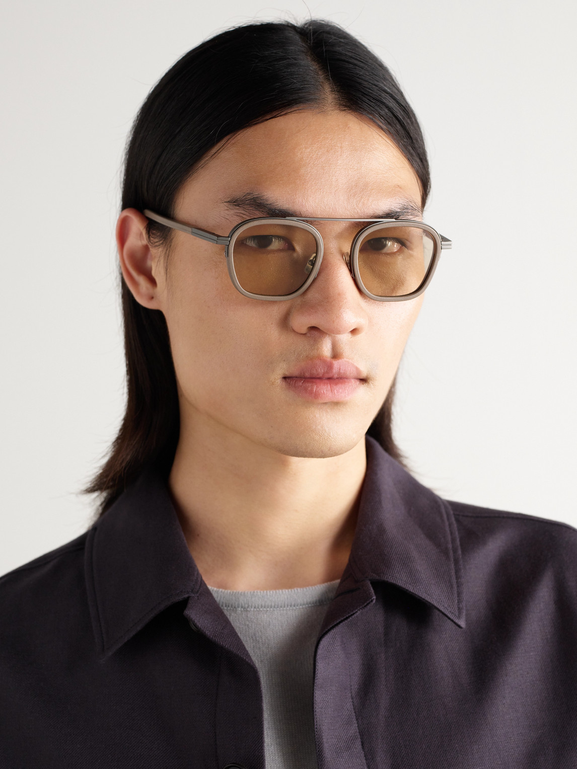 Zegna Aviator-style Acetate And Silver-tone Sunglasses