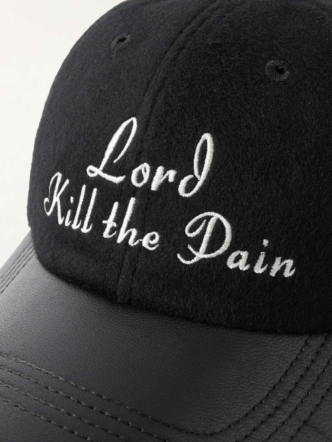Enfants Riches Deprimes Lord Kill The Pain Leather-trimmed Embroidered Wool And Cashmere-blend Baseball Cap In Black