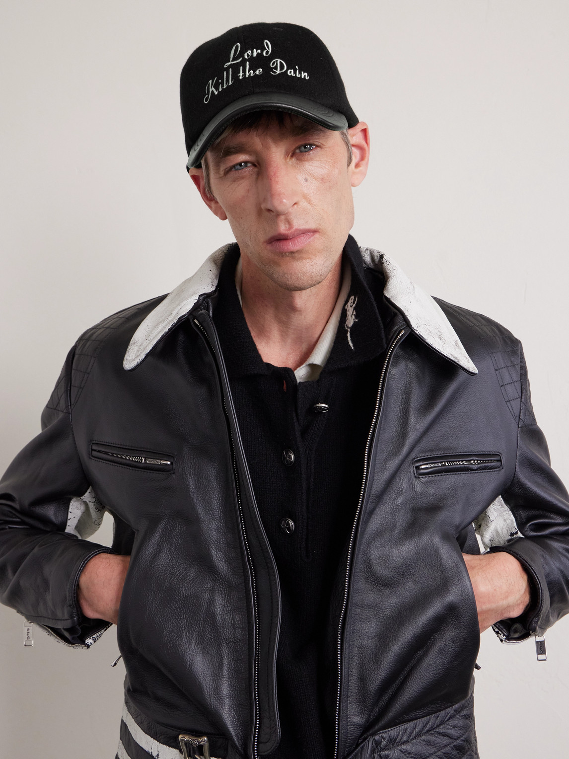 Enfants Riches Deprimes Lord Kill The Pain Leather-trimmed Embroidered Wool And Cashmere-blend Baseball Cap In Black