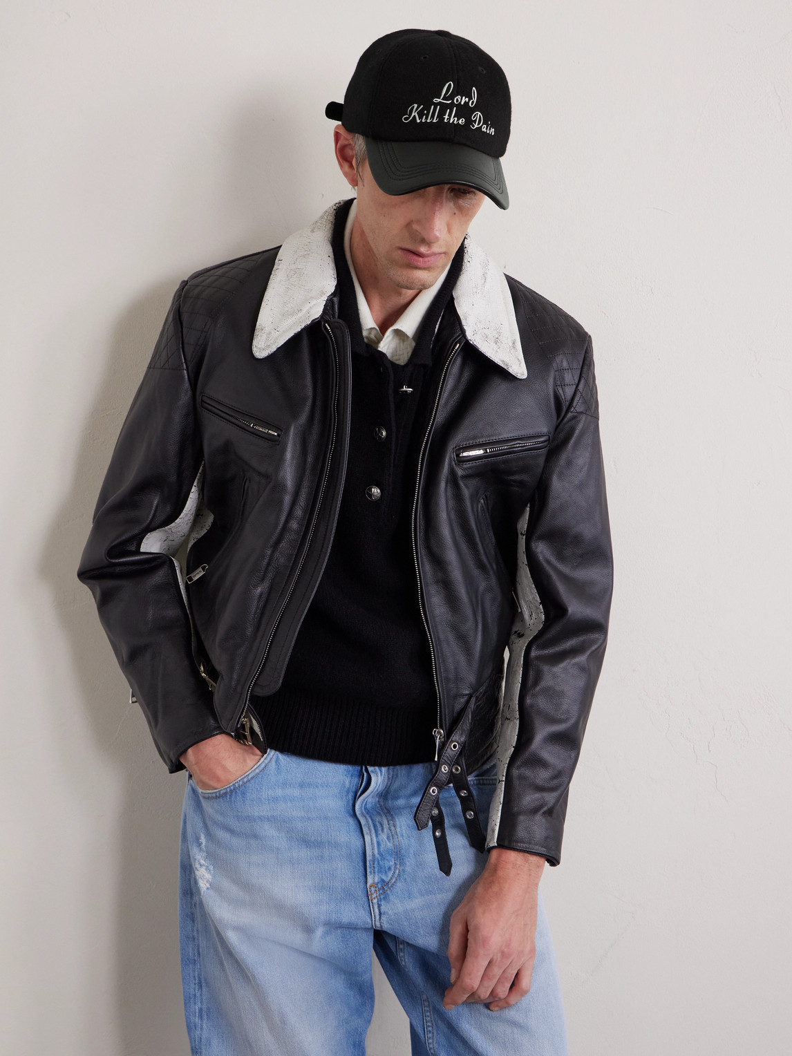 Enfants Riches Deprimes Lord Kill The Pain Leather-trimmed Embroidered Wool And Cashmere-blend Baseball Cap In Black