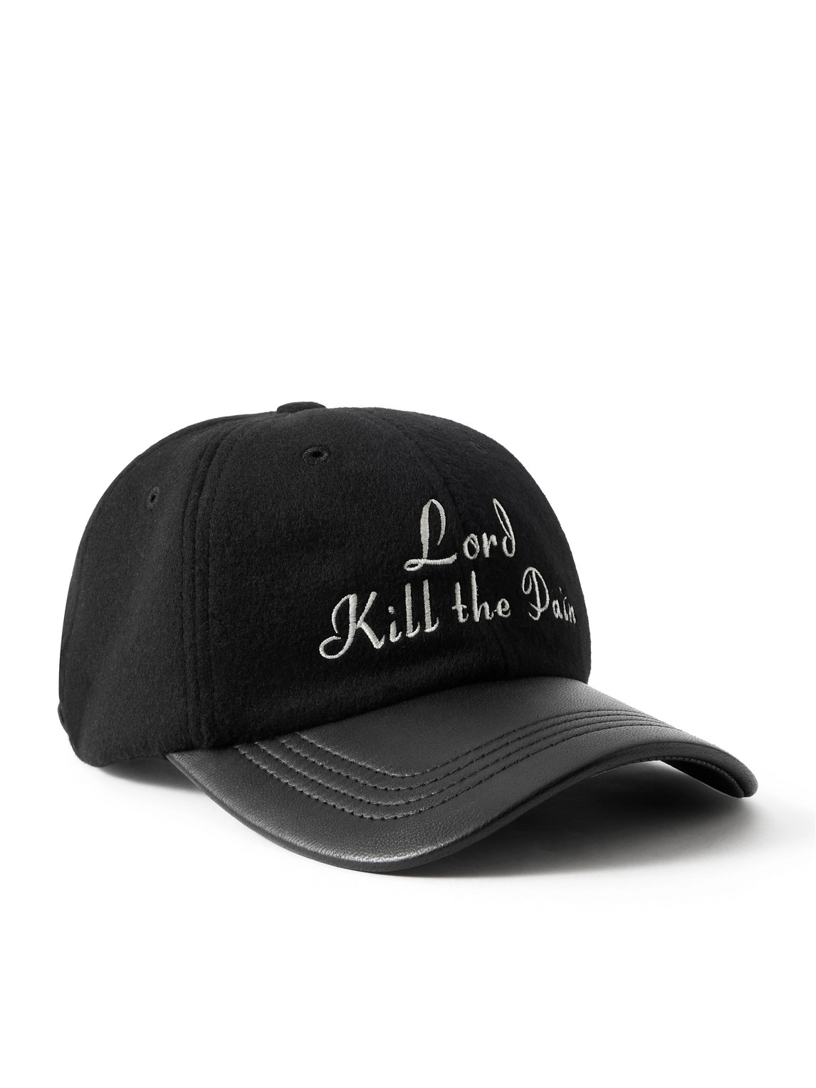 Enfants Riches Deprimes Lord Kill The Pain Leather-trimmed Embroidered Wool And Cashmere-blend Baseball Cap In Black