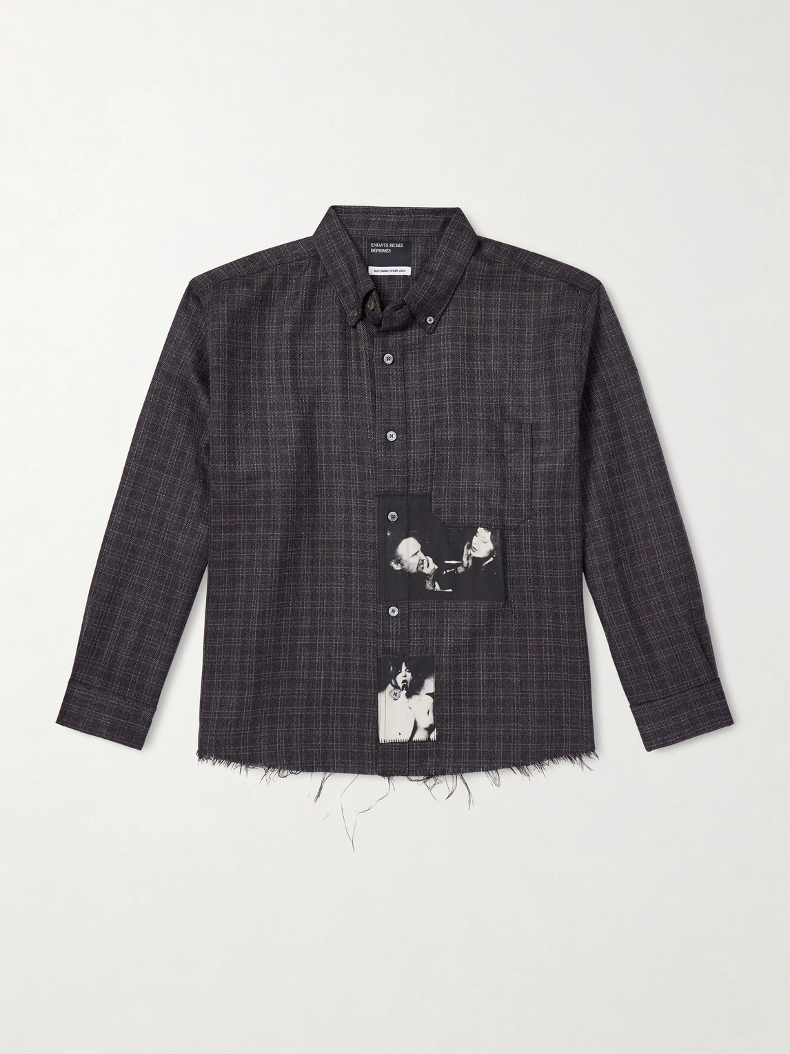 Enfants Riches Déprimés Assemblage Button-Down Collar Frayed Checked Virgin Wool-Flannel Shirt - Men
