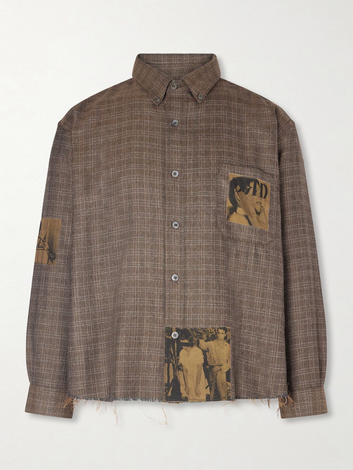 Enfants Riches Déprimés Assemblage Frayed Appliquéd Checked Wool-Flannel Shirt - Men