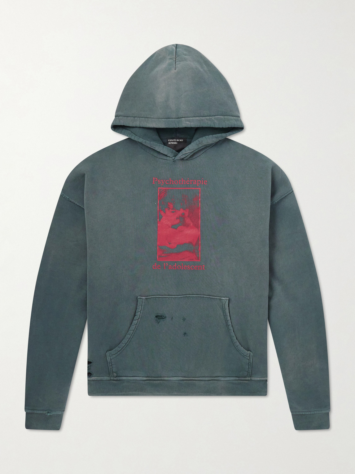 Enfants Riches Déprimés Psychothérapie de L'adolescent Printed Distressed Cotton-Jersey Hoodieen