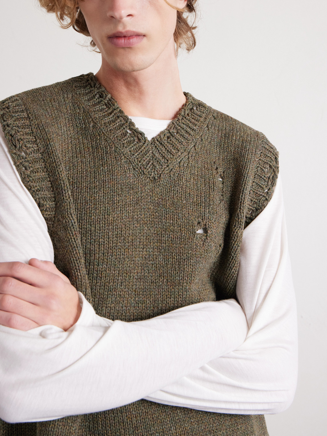  Enfants Riches Déprimés - Distressed Wool Sweater Vest - Men - Green - M 