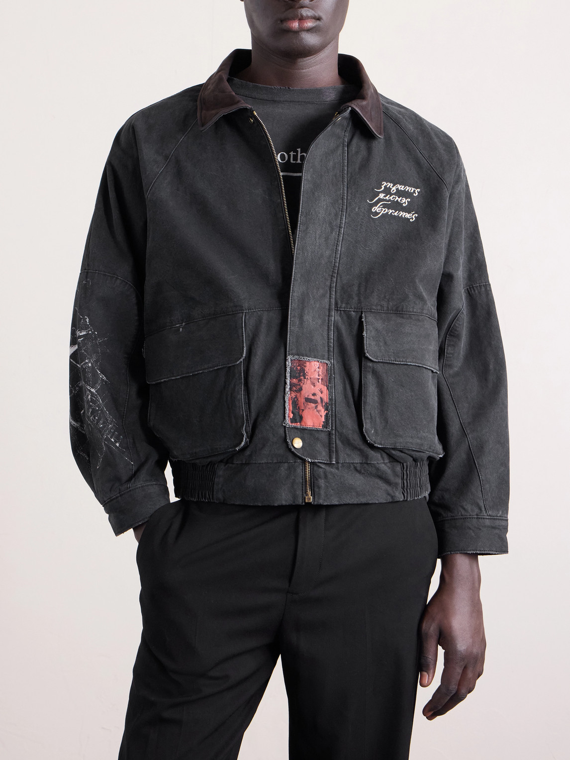  Enfants Riches Déprimés - Constructivist Logo-embroidered Leather-trimmed Cotton-canvas Jacket - Men - Black - S 