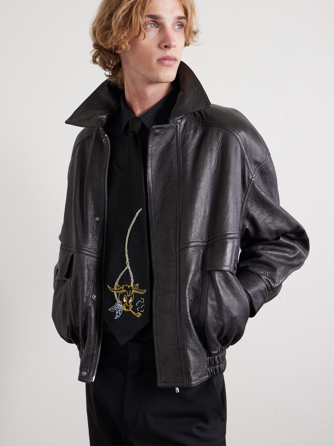 Enfants Riches Deprimes Bull 12cm Embroidered Virgin Wool-twill Tie In Black