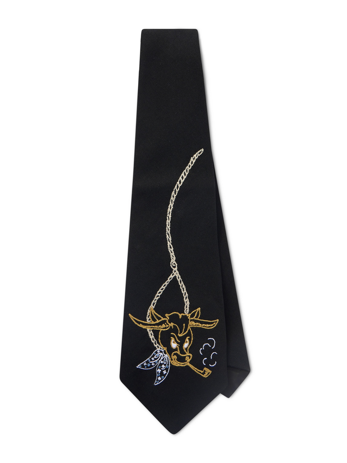 Enfants Riches Deprimes Bull 12cm Embroidered Virgin Wool-twill Tie In Black