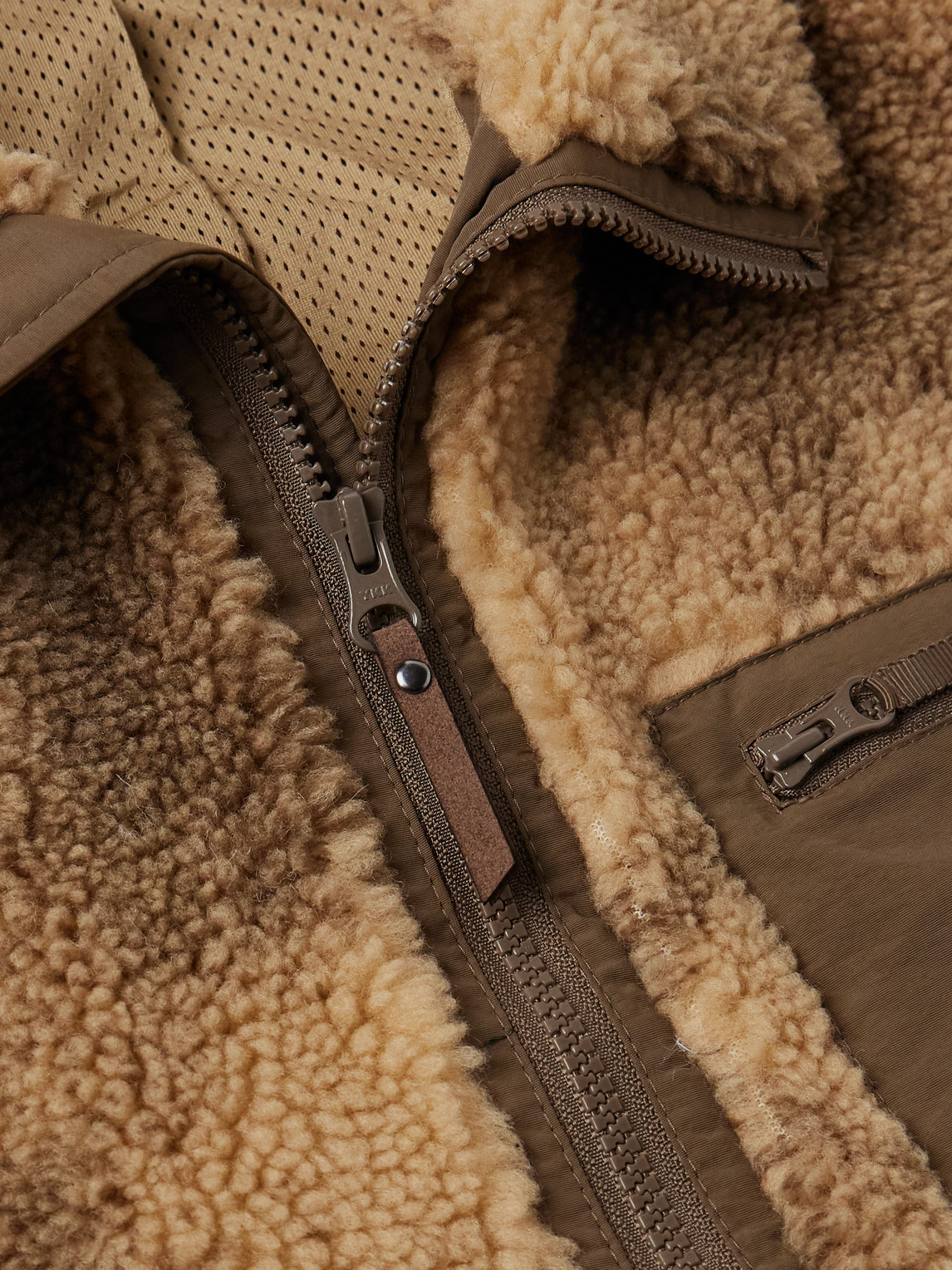 Corridor Oak Shell-trimmed Printed Fleece Jacket In Brown