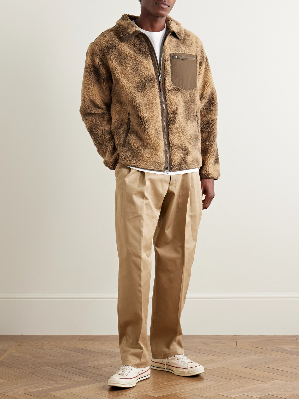 Corridor Oak Shell-trimmed Printed Fleece Jacket In Brown