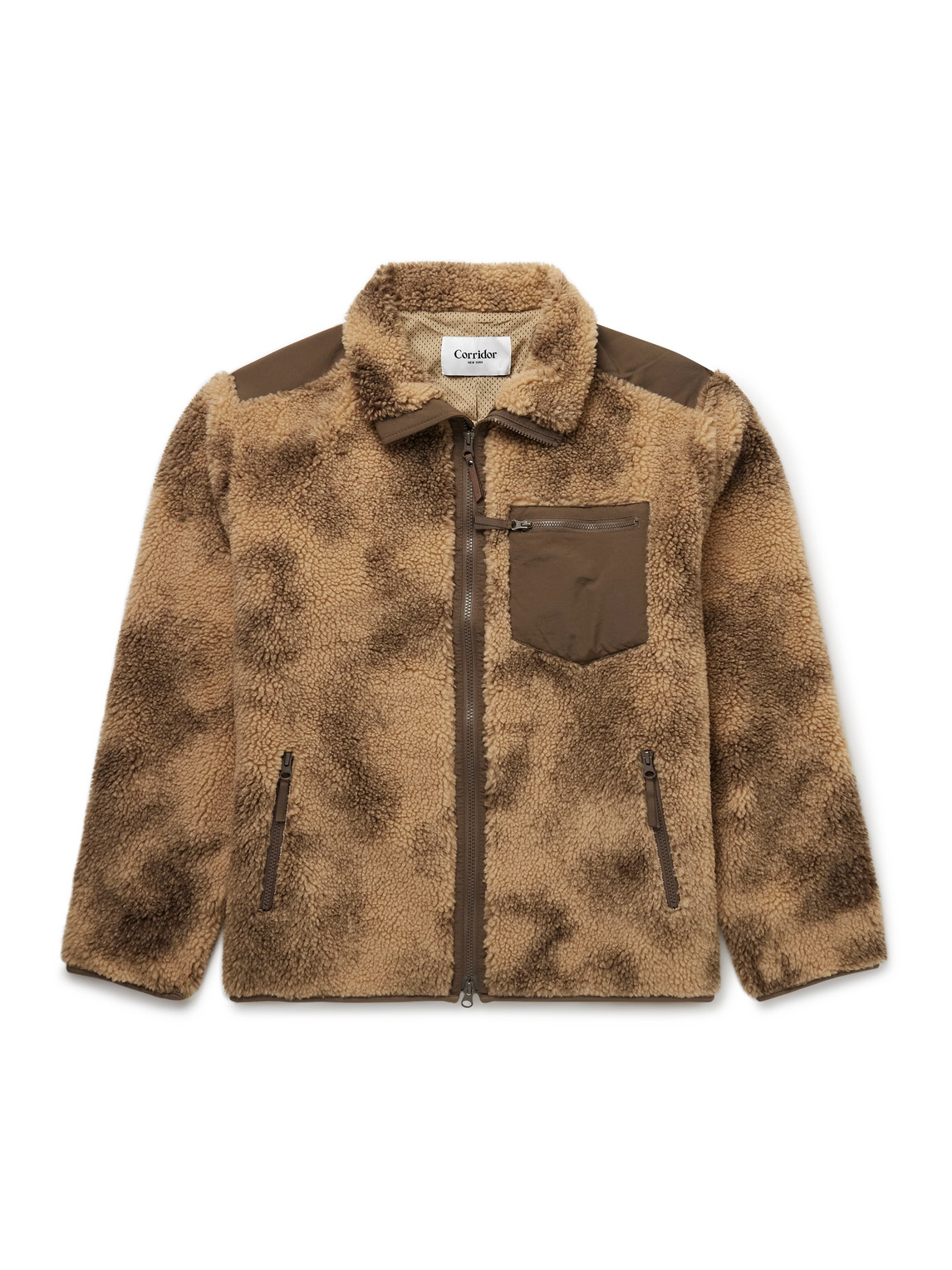 Corridor Oak Shell-trimmed Printed Fleece Jacket In Brown