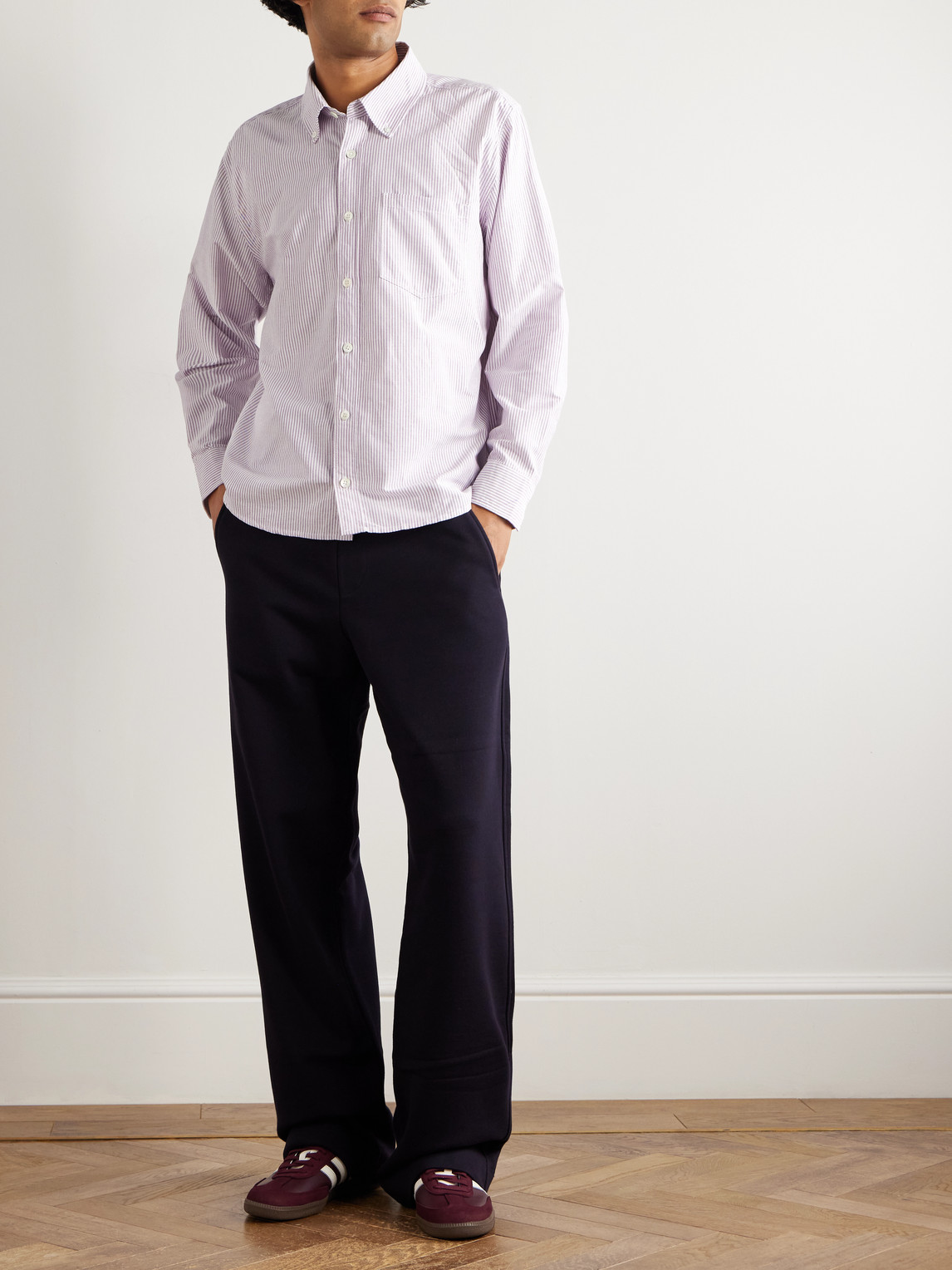 Corridor Striped Cotton Oxford Shirt In Purple