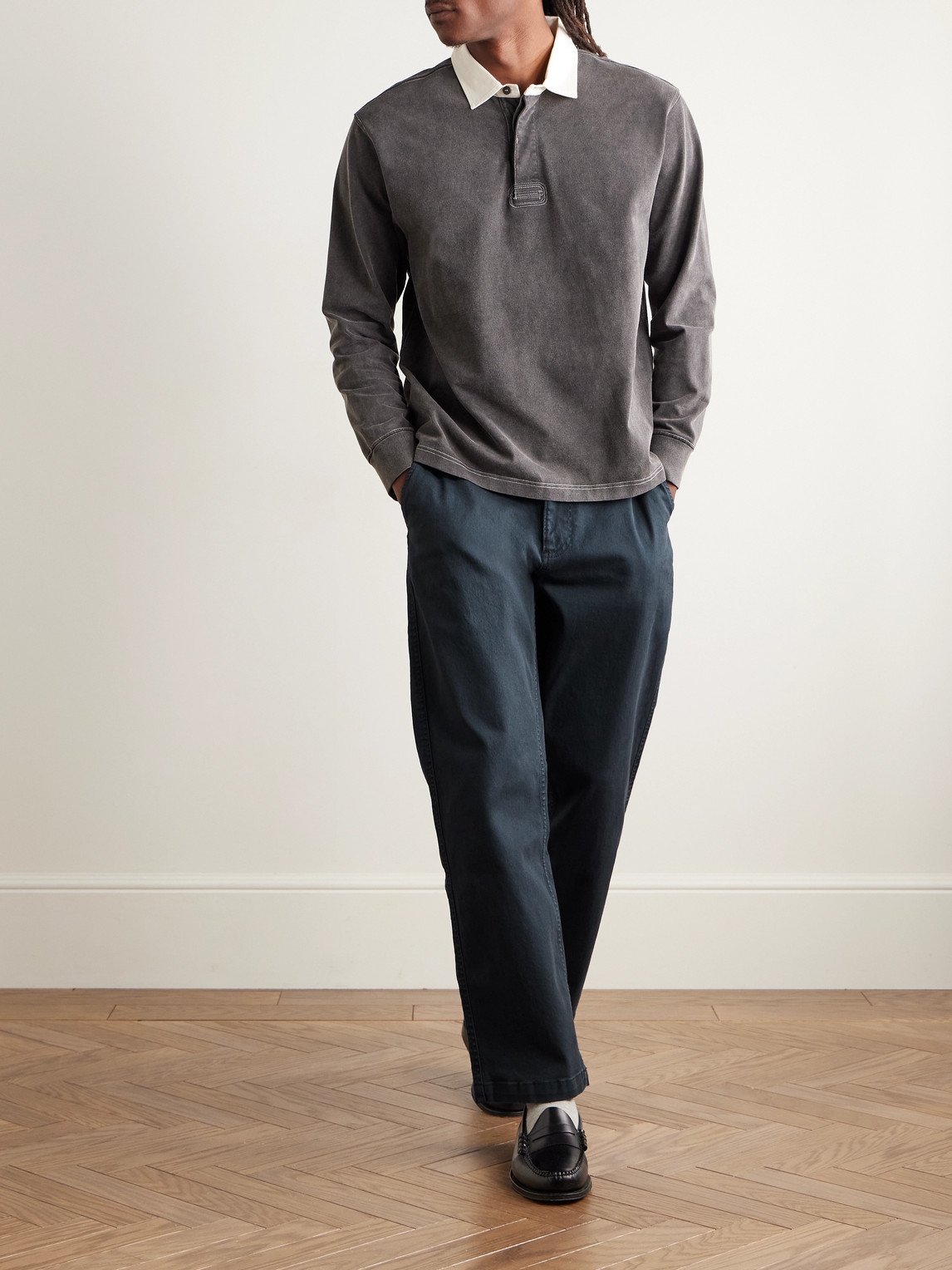 Corridor Straight-leg Garment-dyed Stretch-cotton Twill Trousers In Blue