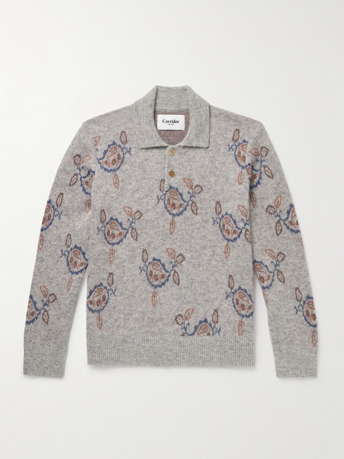 Corridor aya Jacquard-Knit Baby Alpaca-Blend Polo Sweateren