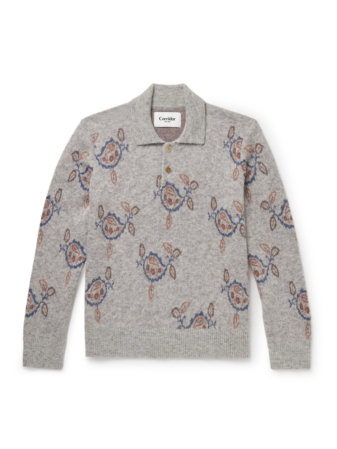 Corridor Maya Jacquard-knit Baby Alpaca-blend Polo Sweater In Multi