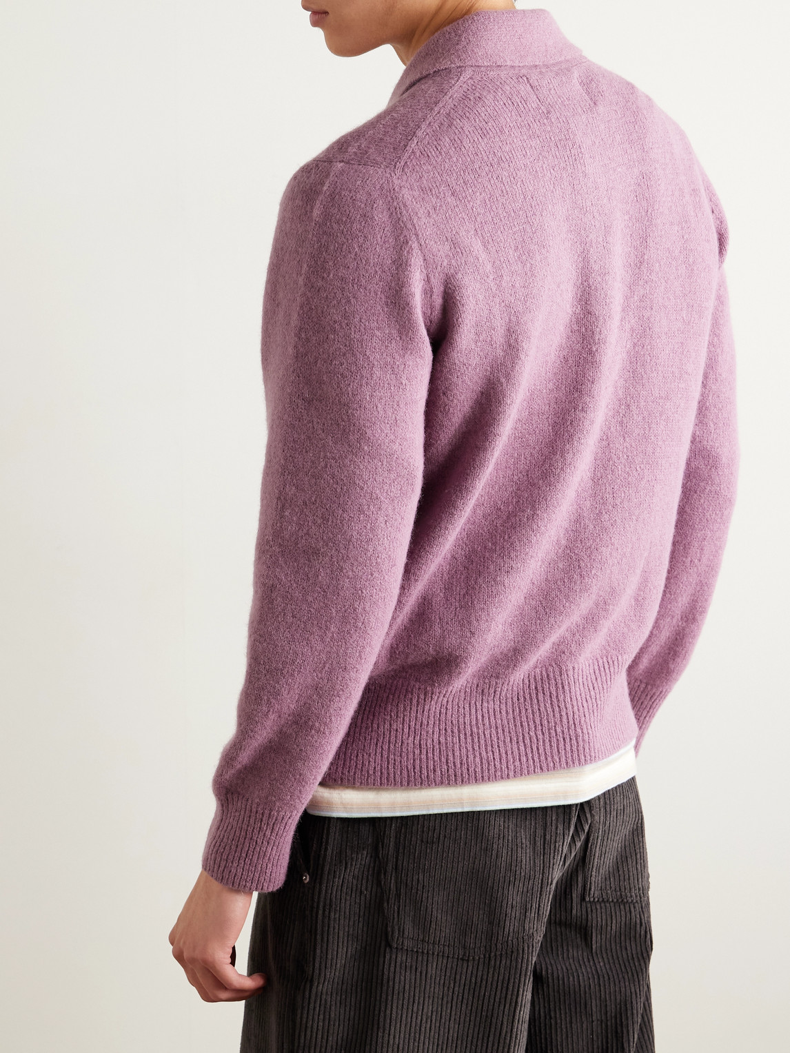 Corridor Brushed Baby Alpaca Blend Polo Sweater In Purple