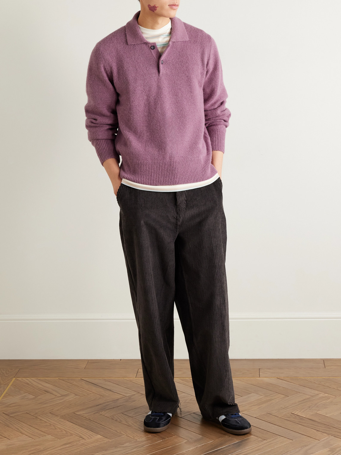 Corridor Brushed Baby Alpaca Blend Polo Sweater In Purple