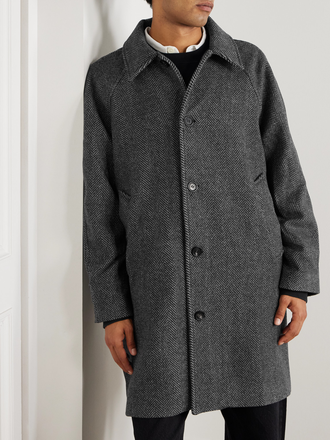 Corridor Herringbone Wool Coat In Gray