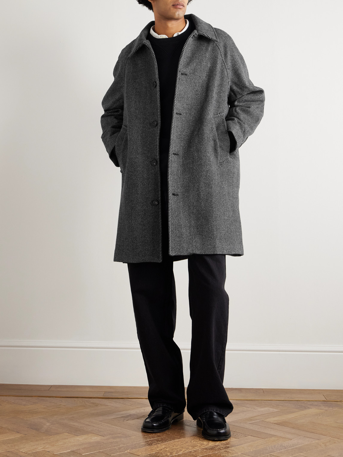 Corridor Herringbone Wool Coat In Gray