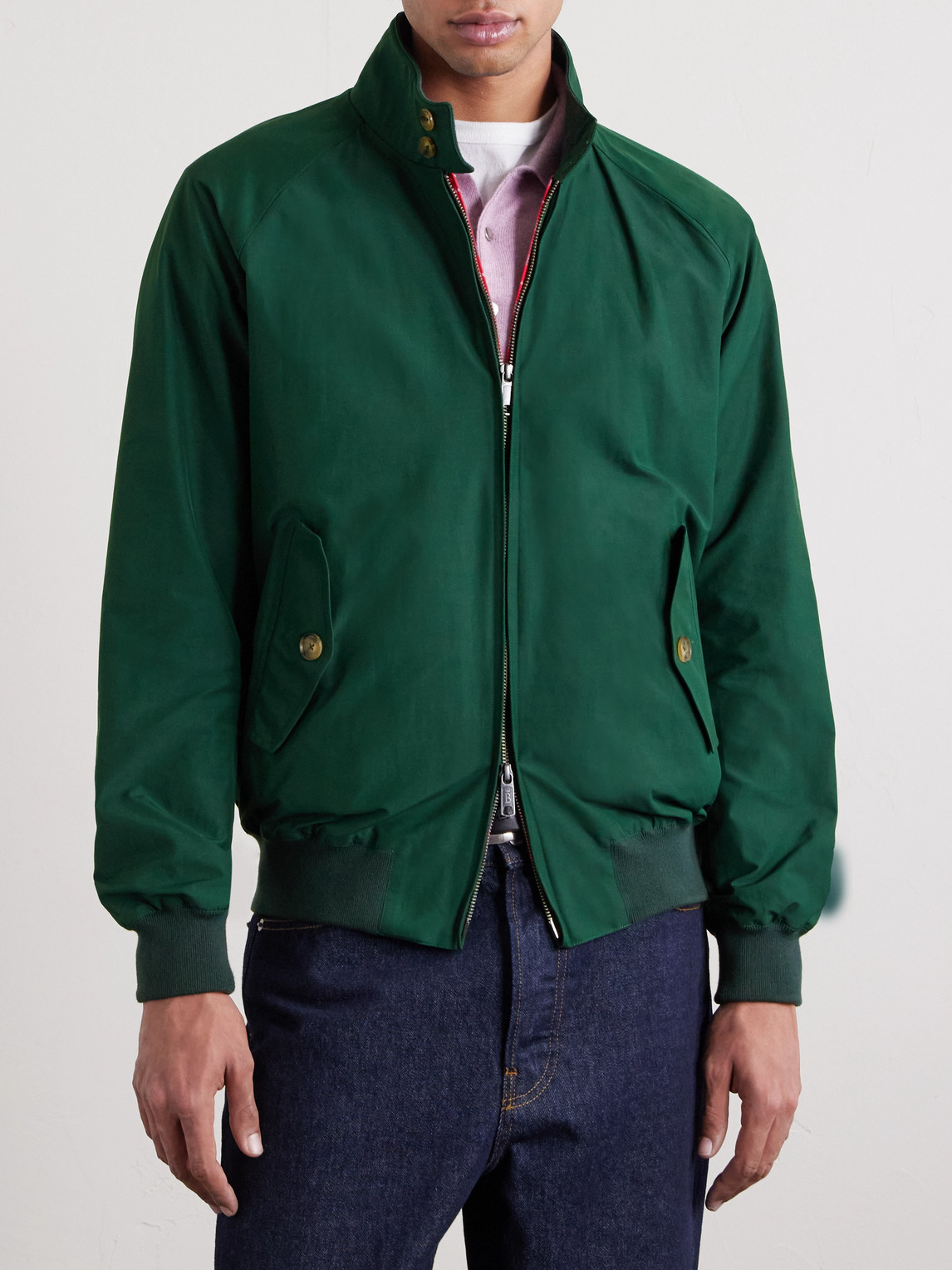 Baracuta Classic Bomber Jacket With Zip Closure In Green