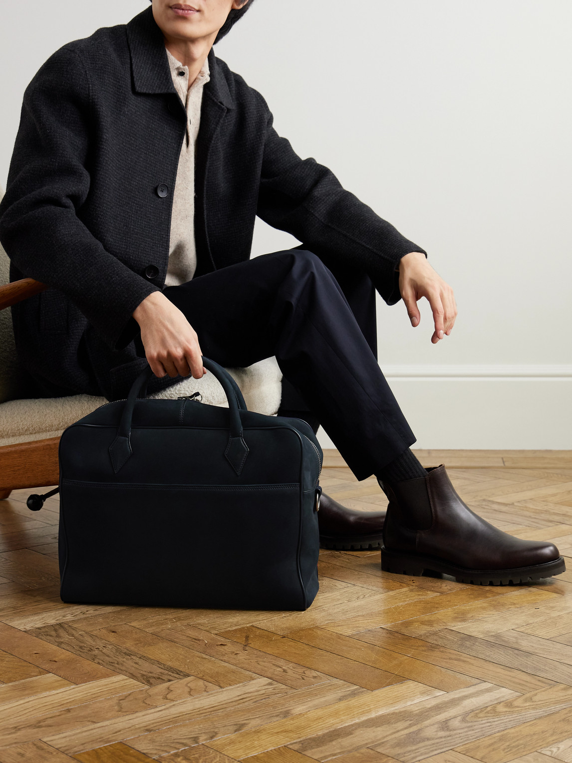 Metier Closer All Day Leather-trimmed Nubuck Briefcase In Blue