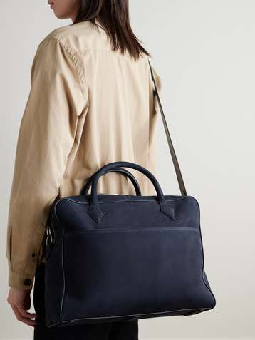 MÉTIER Closer All Day Leather-Trimmed Nubuck Briefcase