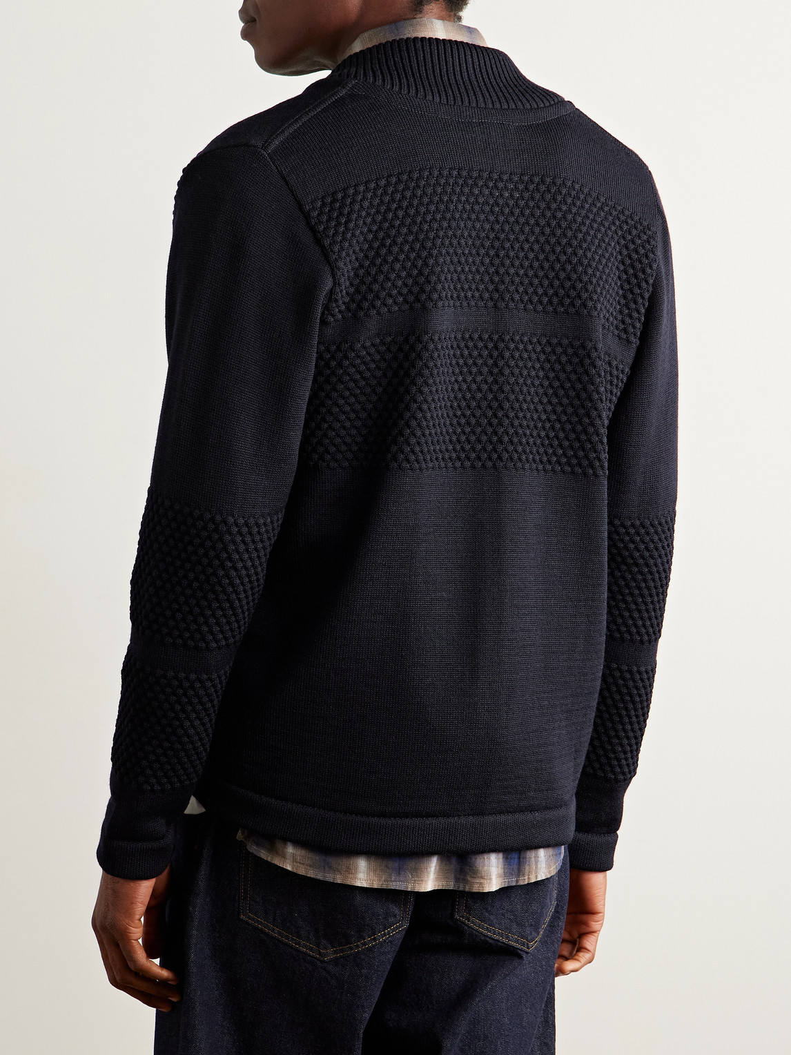  S.n.s. Herning - Fisherman Wool Zip-up Cardigan - Men - Blue - S 