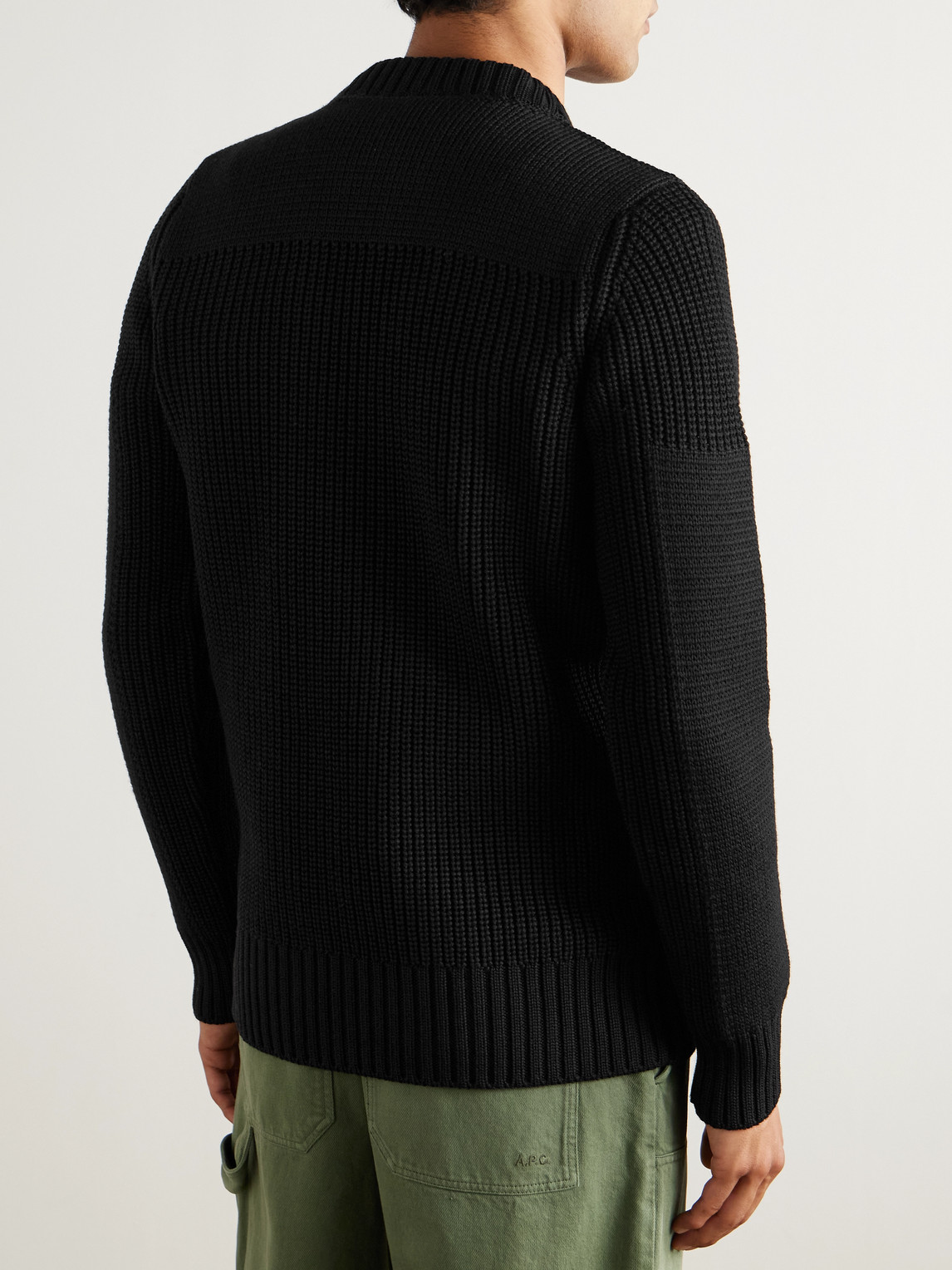  S.n.s. Herning - Robust Slim-fit Ribbed Merino Wool Sweater - Men - Black - S 
