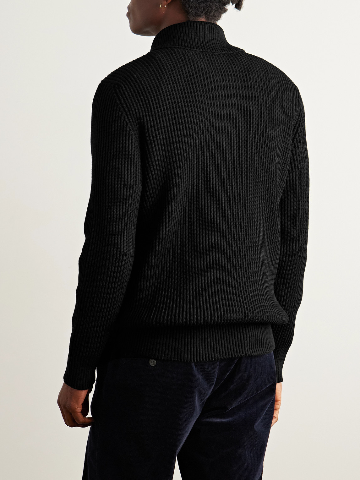  S.n.s. Herning - Fender Ribbed Virgin Wool Half-zip Sweater - Men - Black - S 