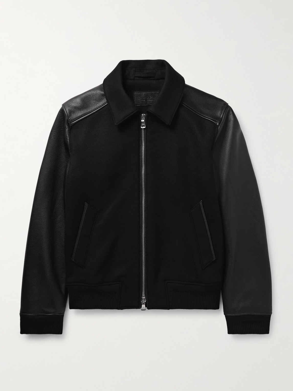 MR P. Panelled Virgin Wool-Blend and Textured-Leather Varsity Jacket - Men