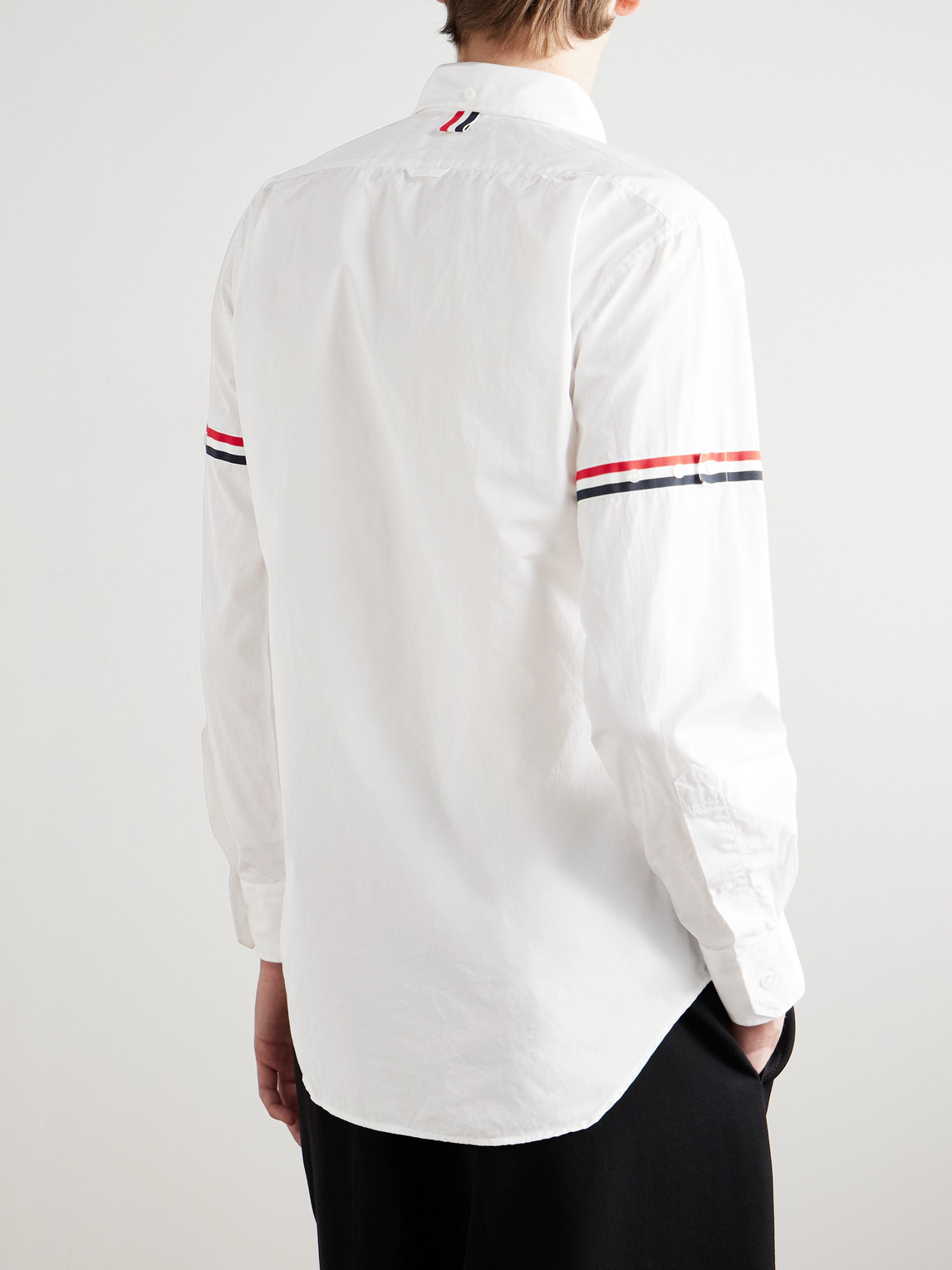Thom Browne Cotton Shirt With Grosgrain Stripes And Timeless Silhouette In White
