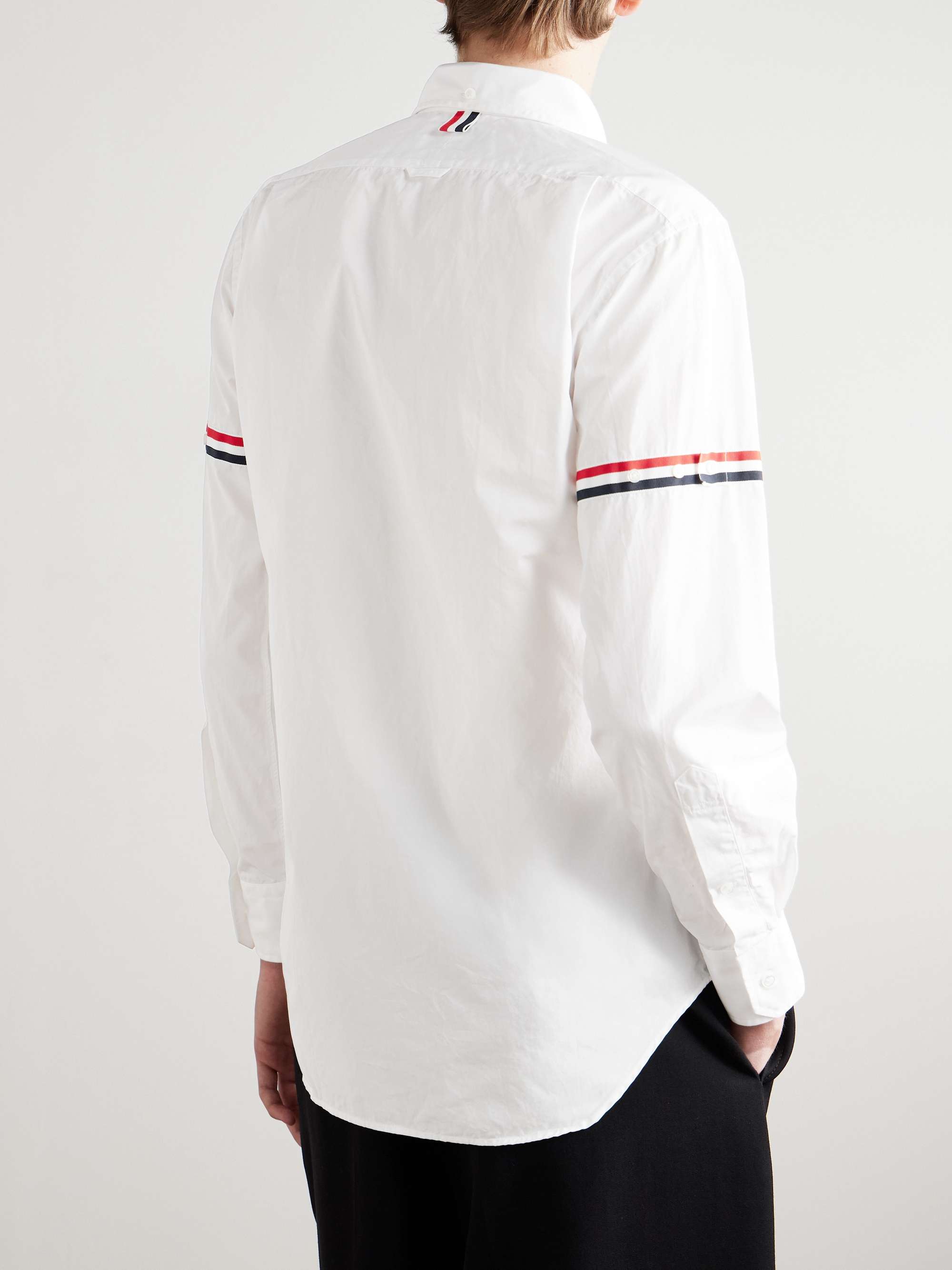 THOM BROWNE Button-Down Collar Grosgrain-Trimmed Cotton-Poplin Shirt