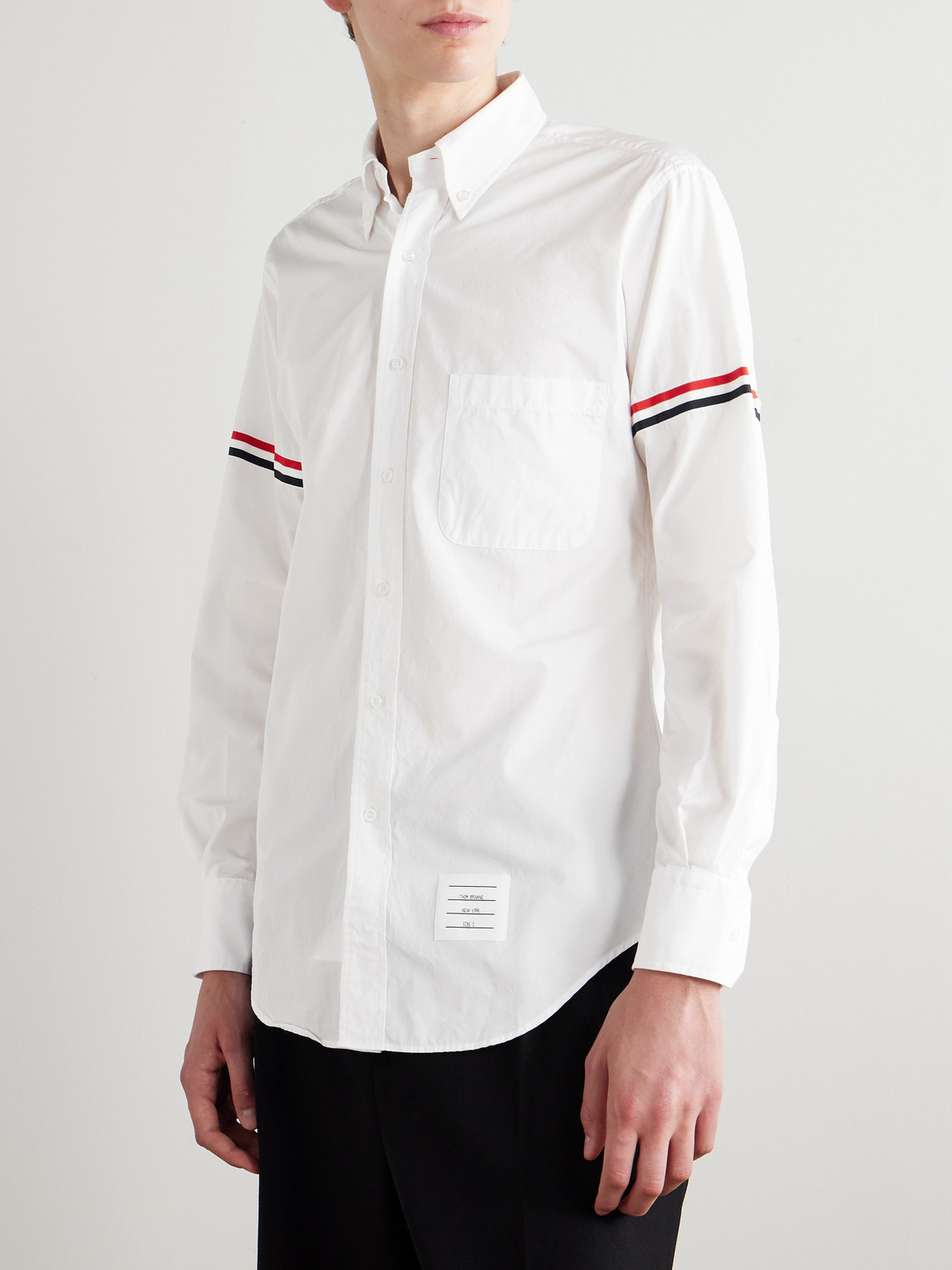 Thom Browne Cotton Shirt With Grosgrain Stripes And Timeless Silhouette In White