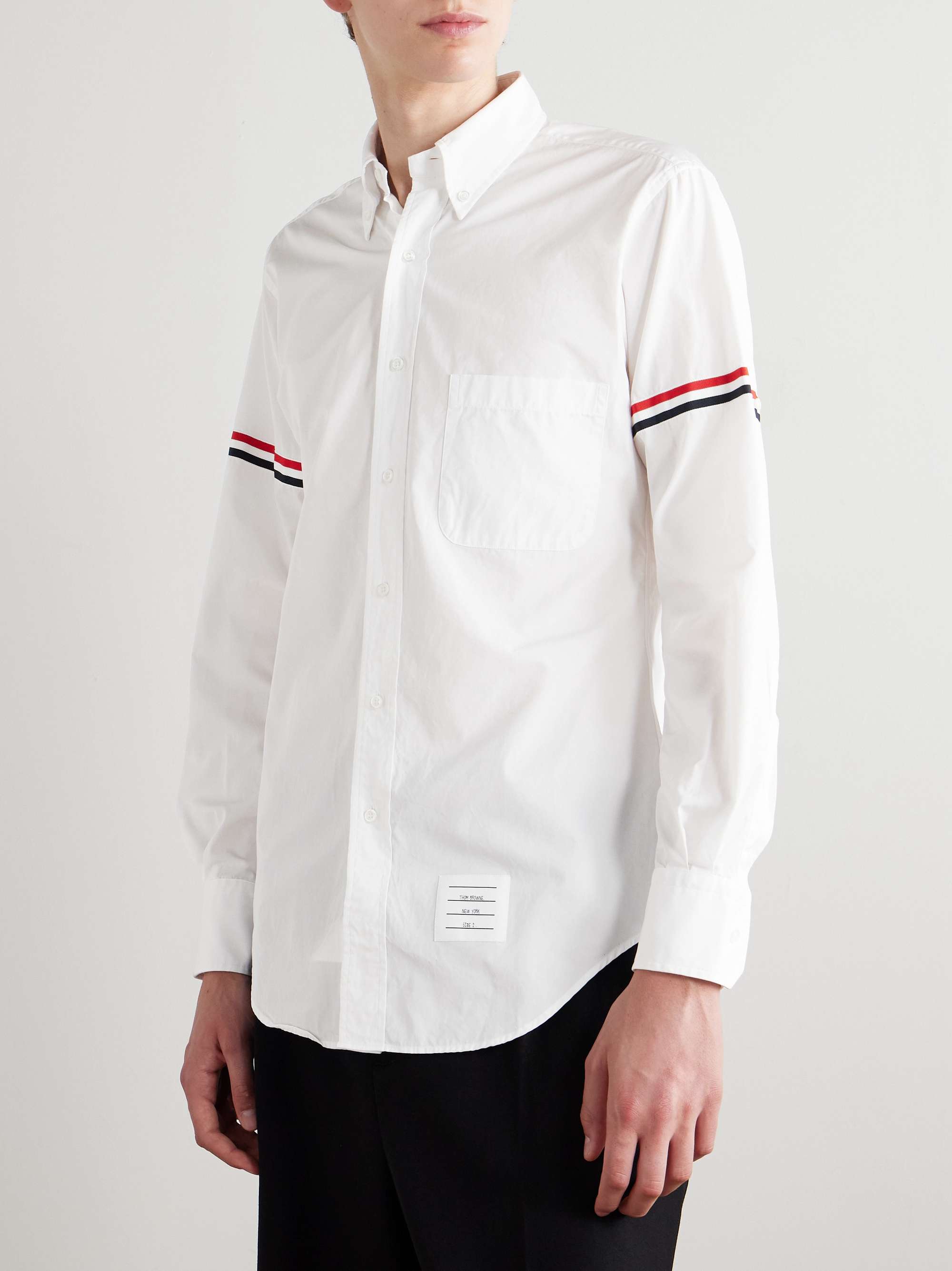 THOM BROWNE Button-Down Collar Grosgrain-Trimmed Cotton-Poplin Shirt