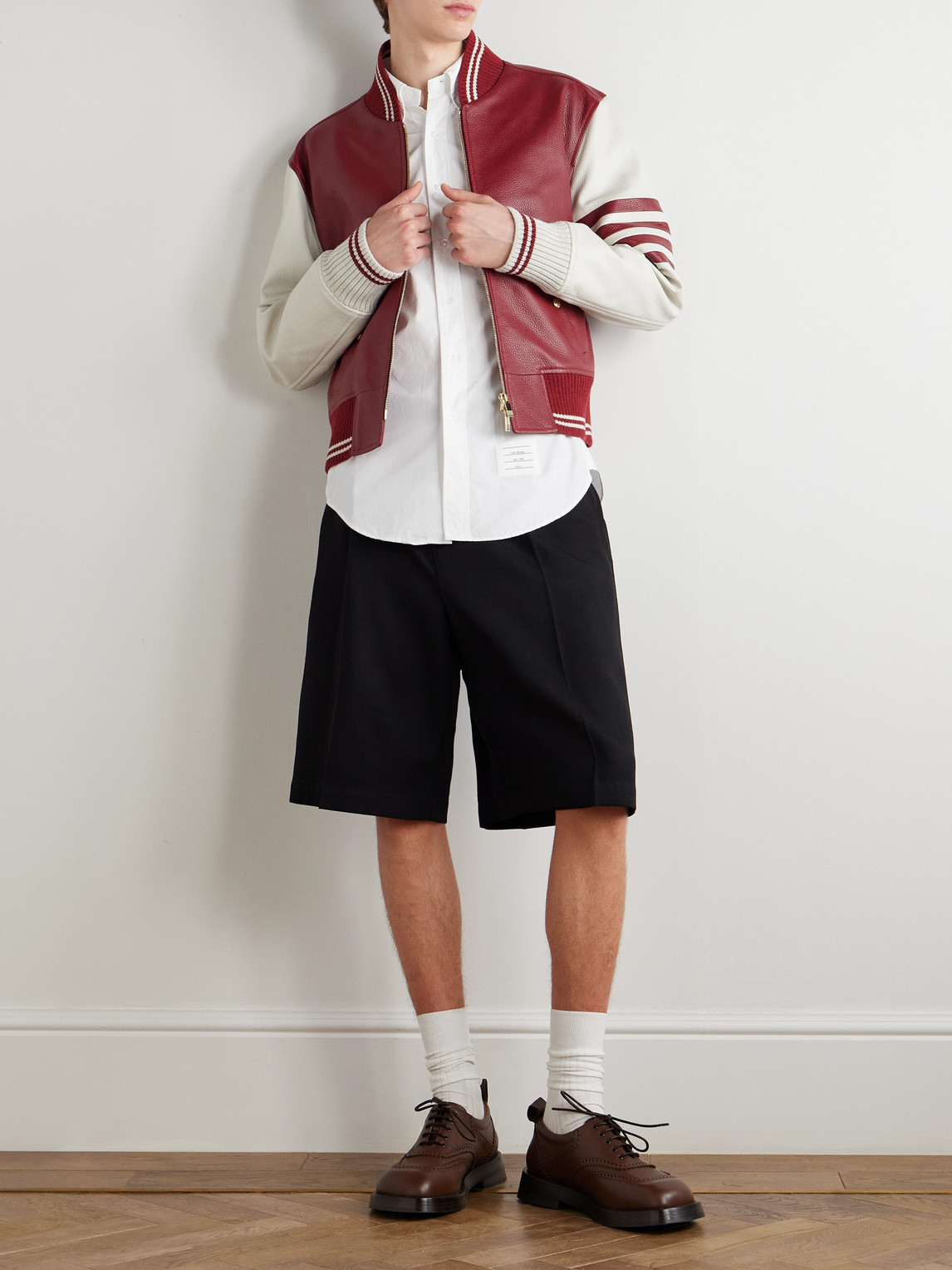 Thom Browne Cotton Shirt With Grosgrain Stripes And Timeless Silhouette In White