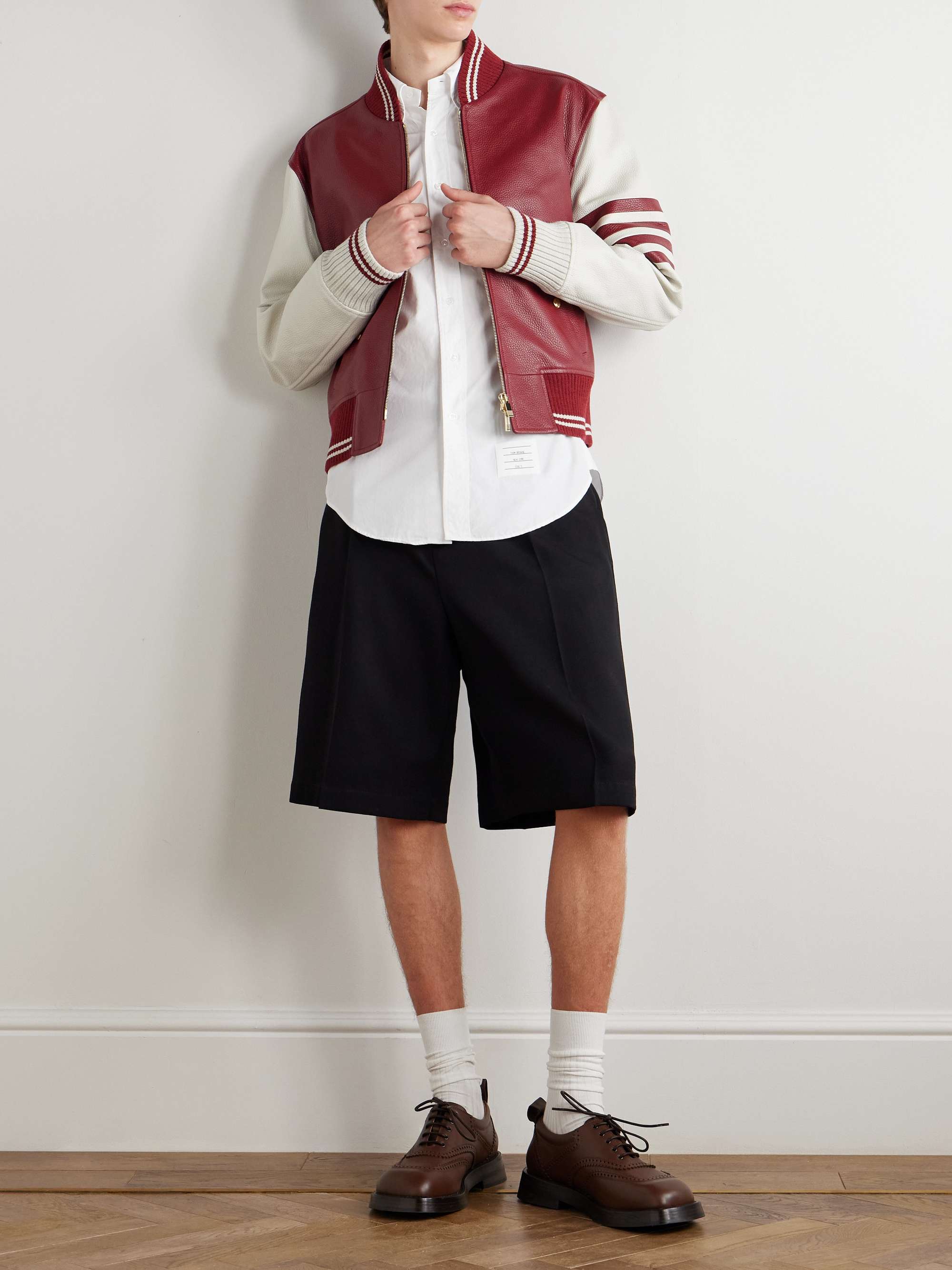 THOM BROWNE Button-Down Collar Grosgrain-Trimmed Cotton-Poplin Shirt