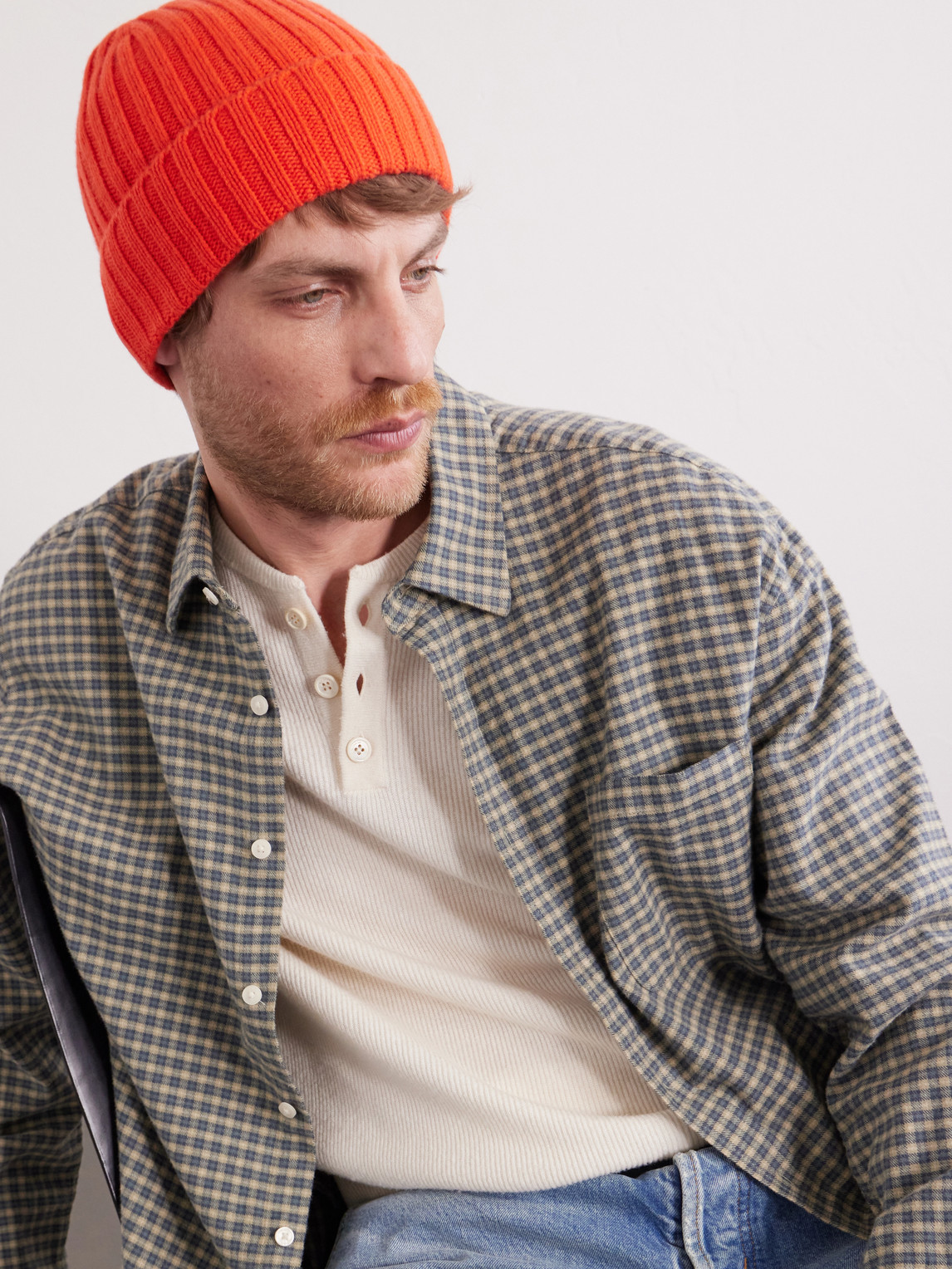  Mr P. - Cairn Ribbed Cashmere Beanie - Men - Orange 