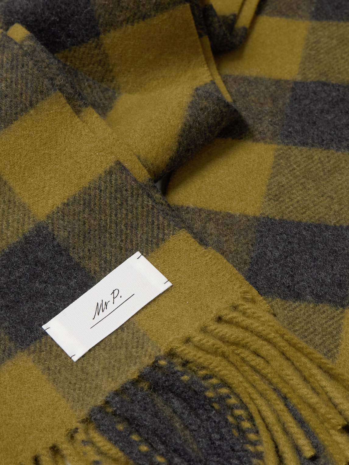  Mr P. - Logo-appliquéd Fringed Checked Wool And Cashmere-blend Scarf - Men - Green 