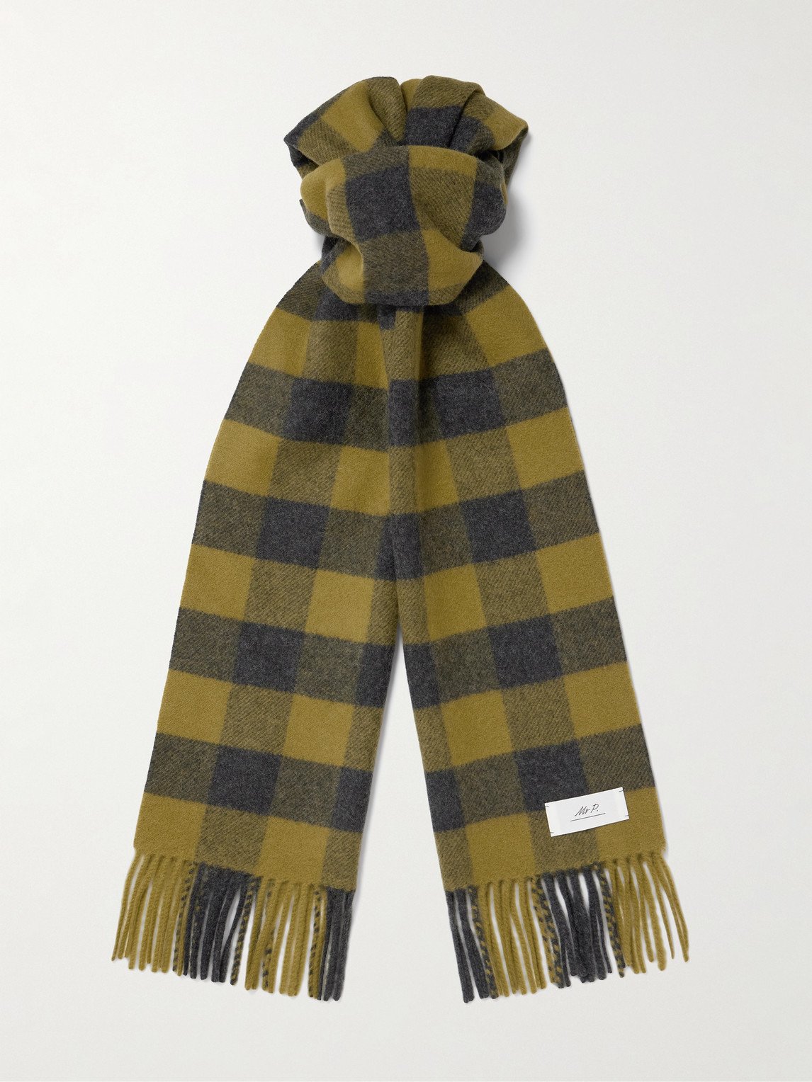 MR P. Logo-Appliquéd Fringed Checked Wool and Cashmere-Blend Scarf - Men