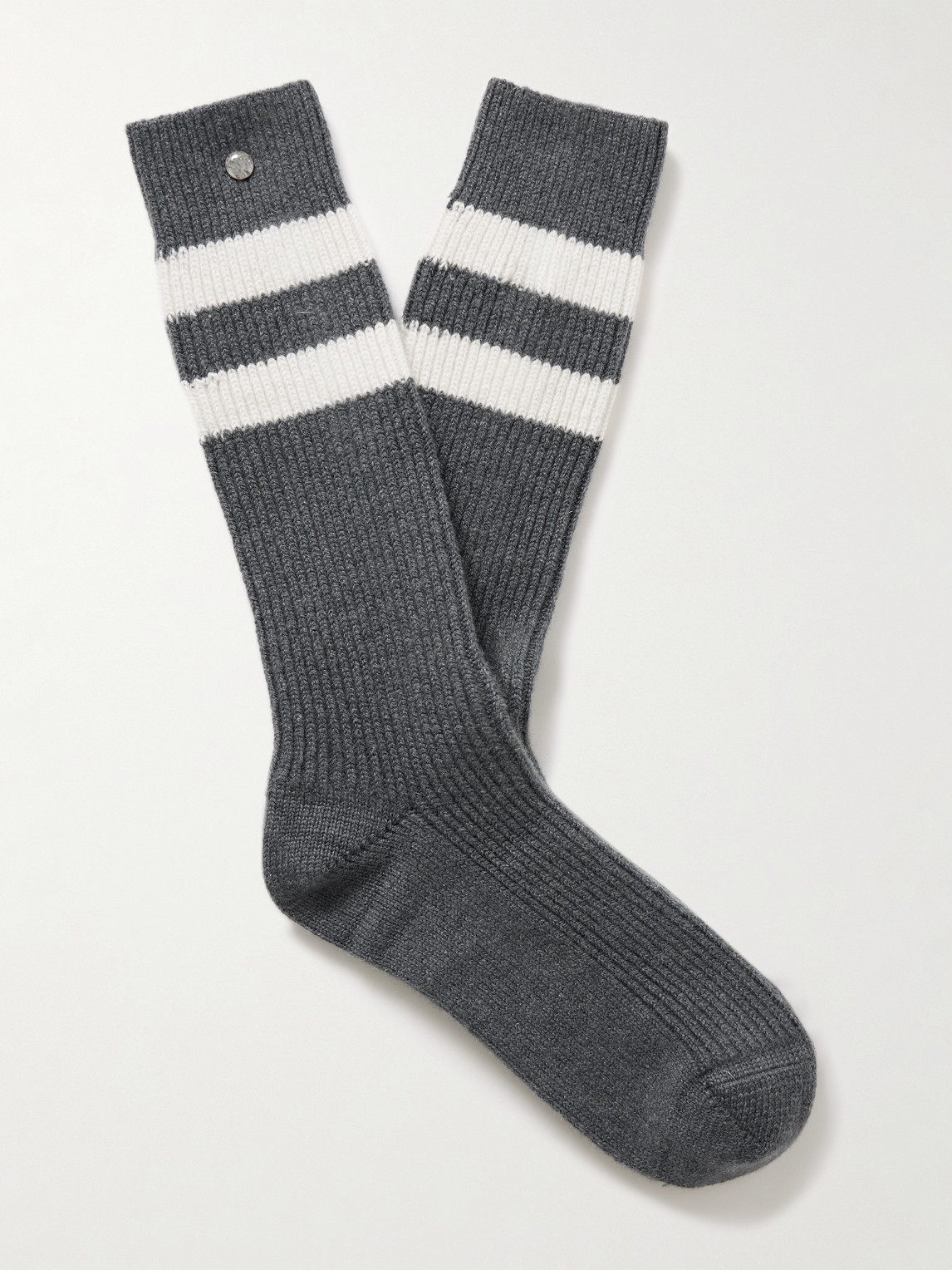 God's True Cashmere Shadow Sunstone-Embellished Striped Ribbed Cashmere-Blend Socks - Men
