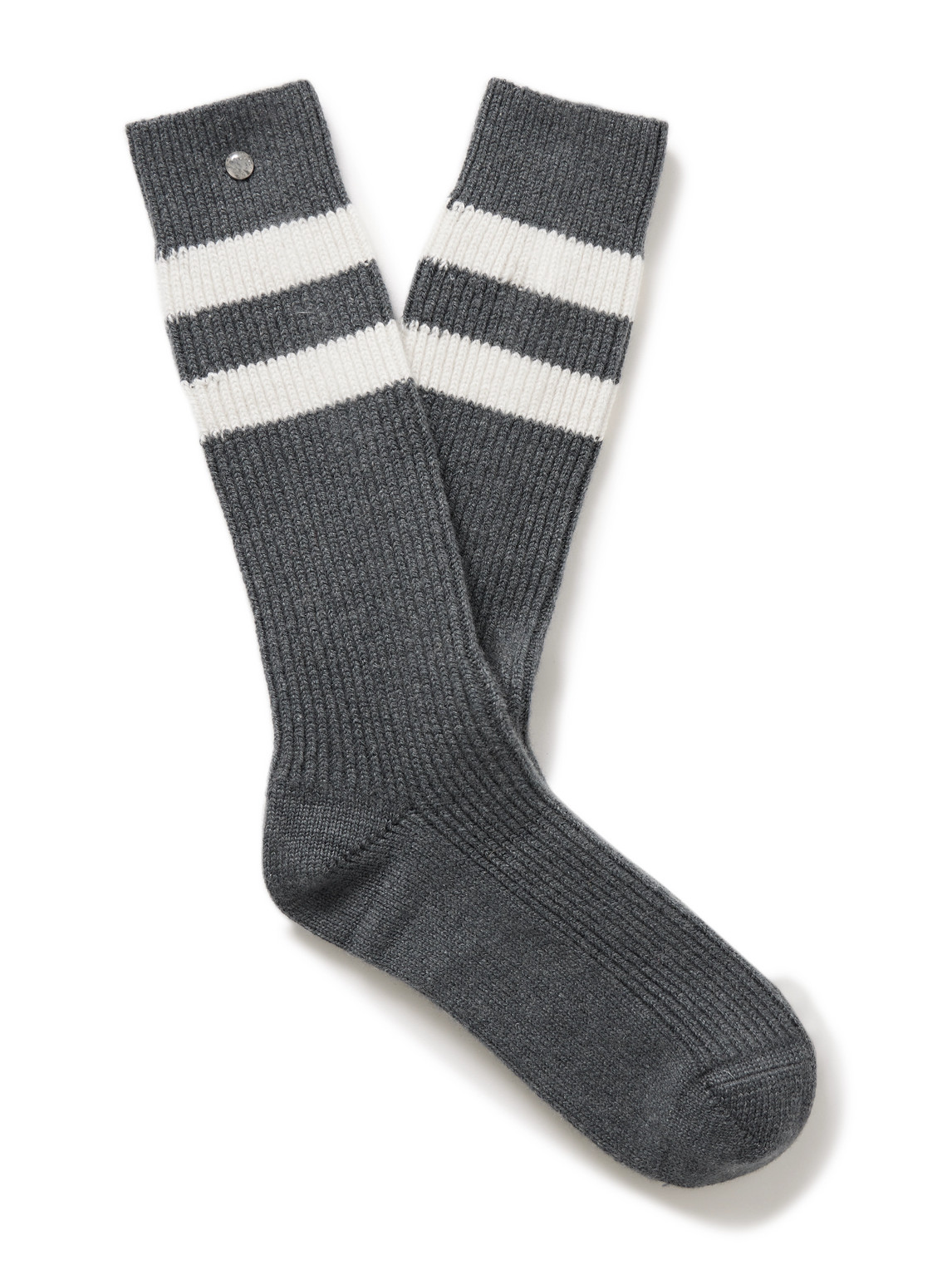 God's True Cashmere Shadow Sunstone-embellished Striped Ribbed Cashmere-blend Socks In Gray