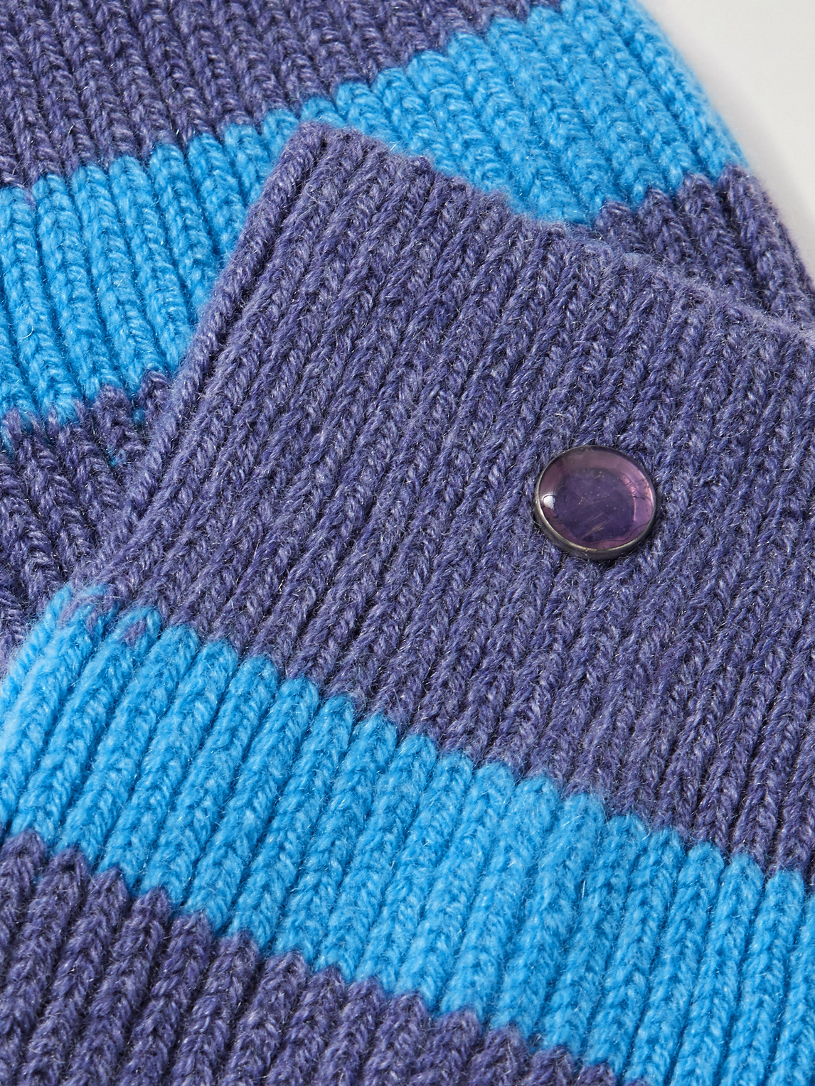 God's True Cashmere Shadow Amethyst-embellished Striped Ribbed Cashmere-blend Socks In Blue