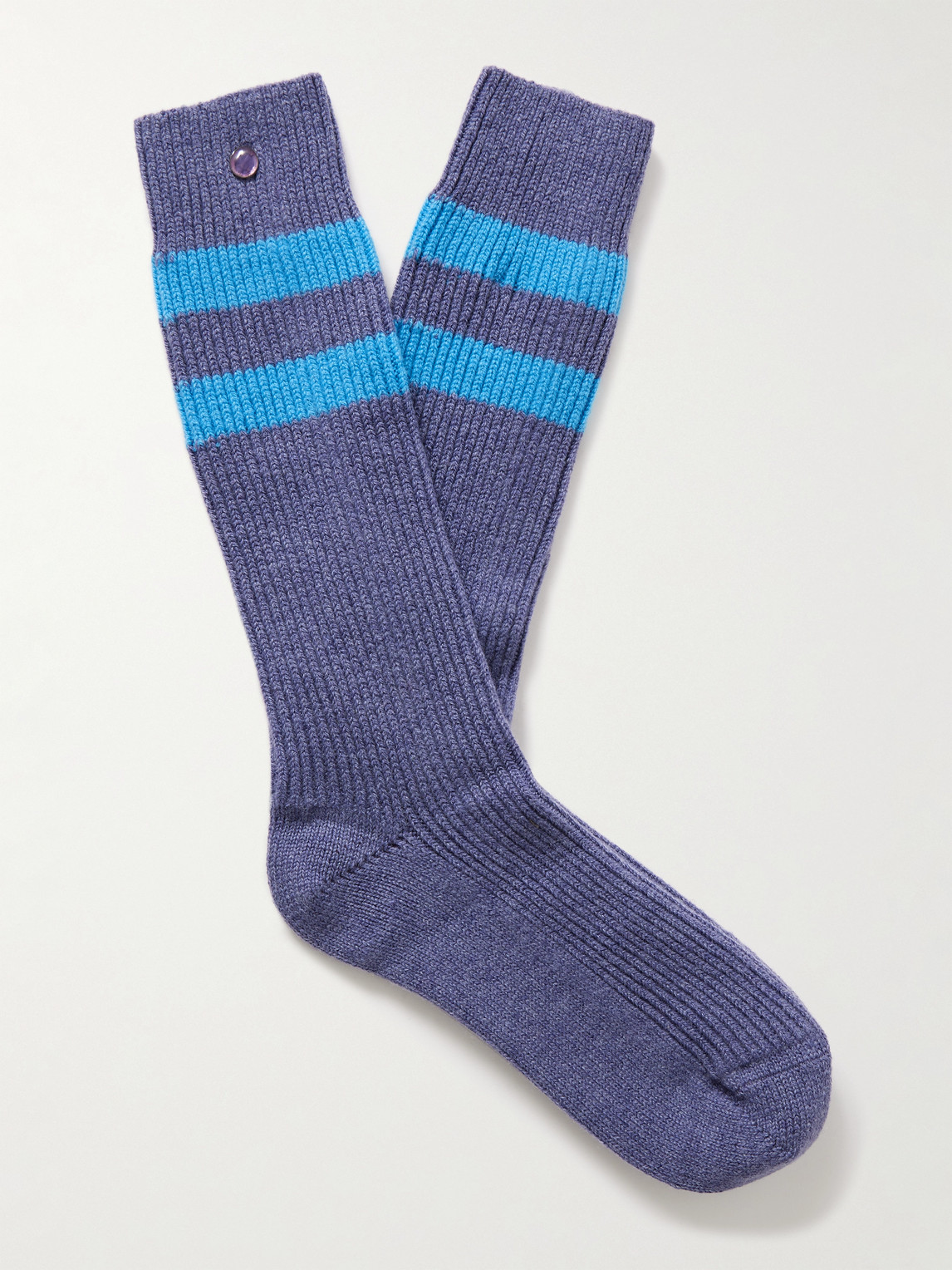 God's True Cashmere Shadow Amethyst-Embellished Striped Ribbed Cashmere-Blend Socks - Men