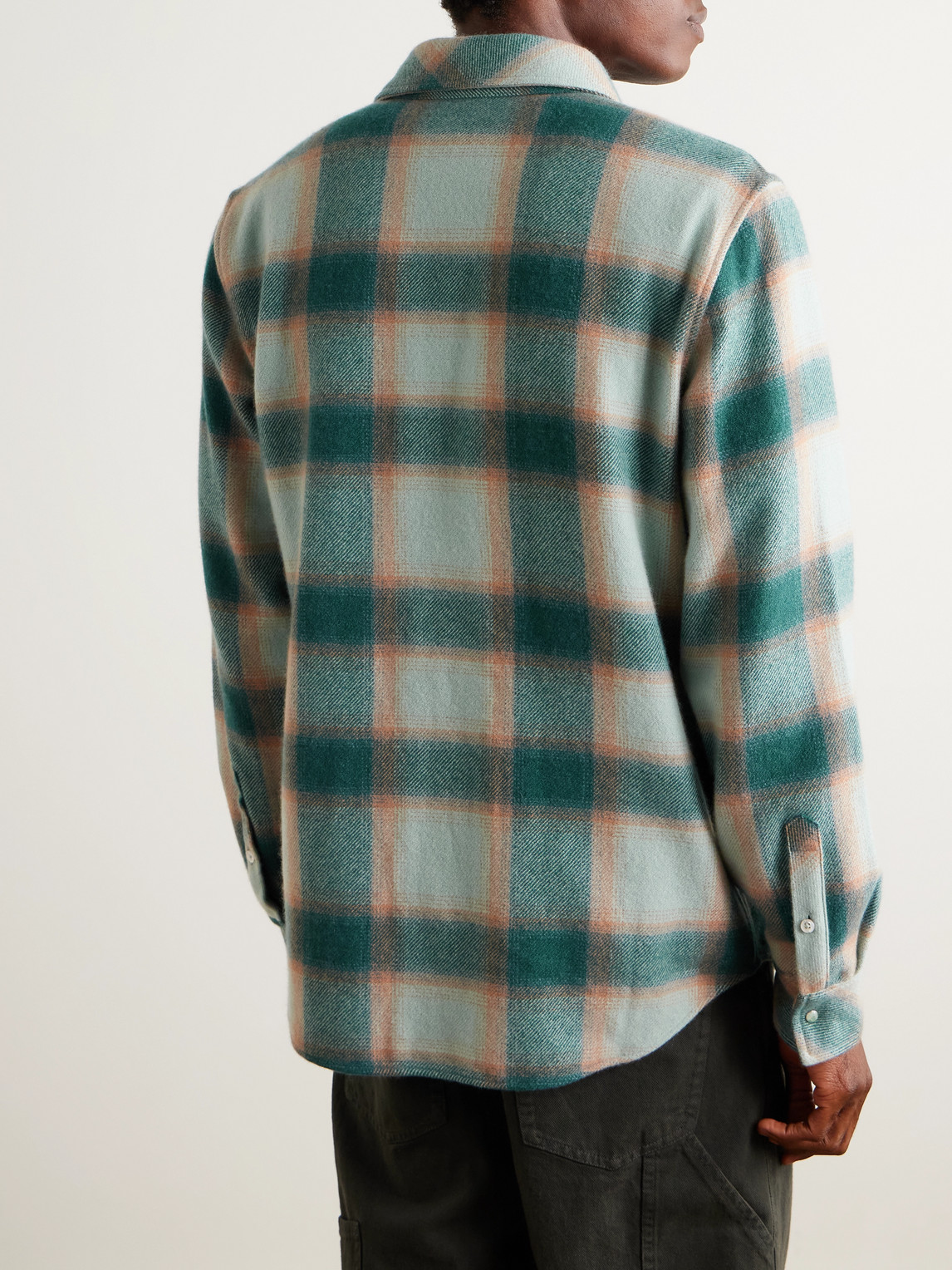 God's True Cashmere Shadow Plaid Cashmere Shirt With Emerald In Green