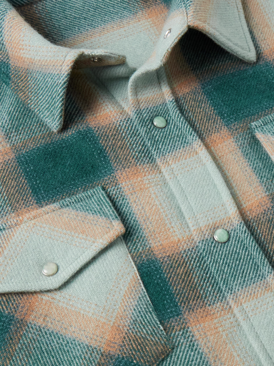 God's True Cashmere Shadow Plaid Cashmere Shirt With Emerald In Green