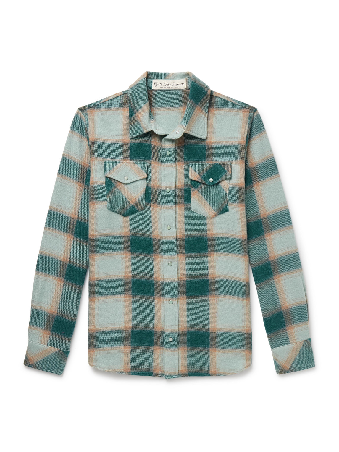 God's True Cashmere Shadow Plaid Cashmere Shirt With Emerald In Green