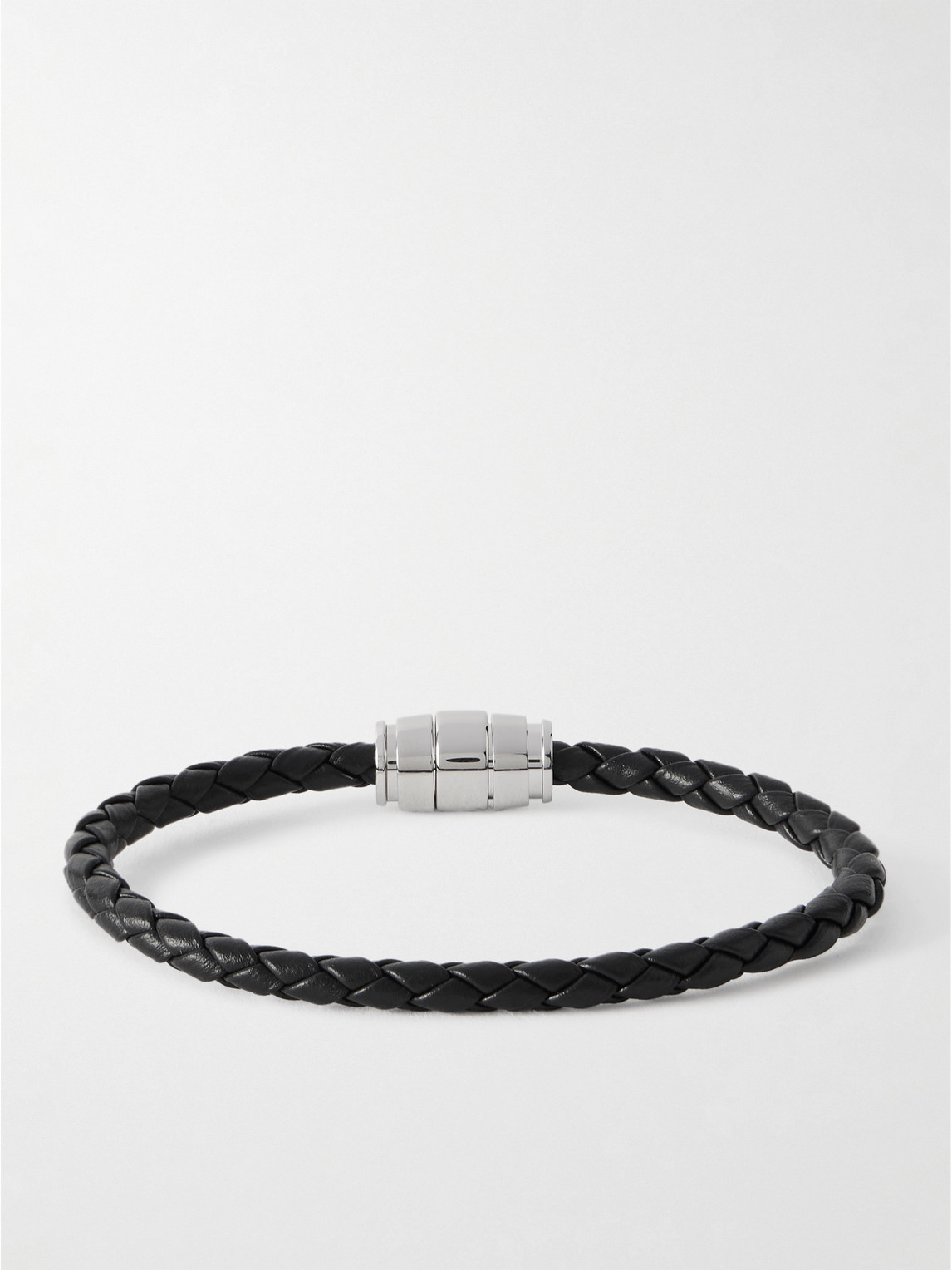 Montblanc Meisterstück 3-ring Stainless Steel And Woven Leather Bracelet In Black