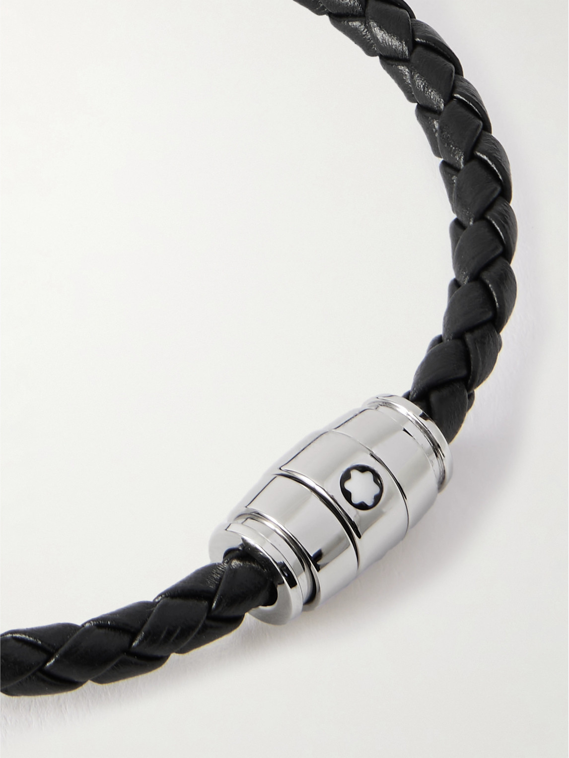 Montblanc Meisterstück 3-ring Stainless Steel And Woven Leather Bracelet In Black